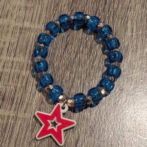 Blue Beaded Bracelet with Red Star Charm